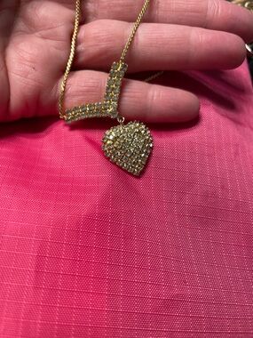 Gold Crystal Heart Pendant Necklace - Sparkling Gold Tone